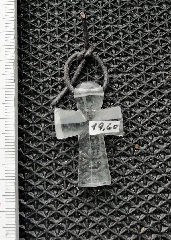 Bergkristall Kreuz, Seefahrer Kreuz, Kreuz fast klar, Kreuz gebohrt ~ 30 mm, Anhk