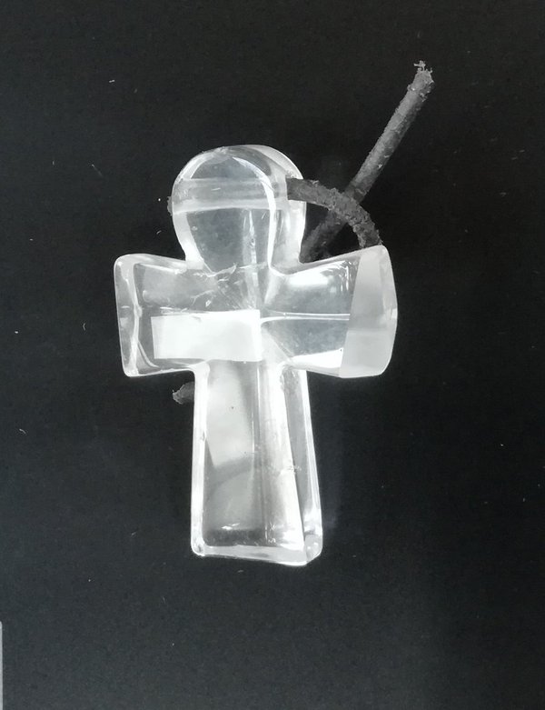 Bergkristall Kreuz, Seefahrer Kreuz, Kreuz fast klar, Kreuz gebohrt ~ 30 mm, Anhk