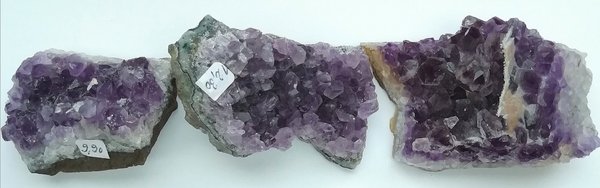 3 Amethyst Stufen,  Uruguay, 3 Amethyst Rohkristalle als Set