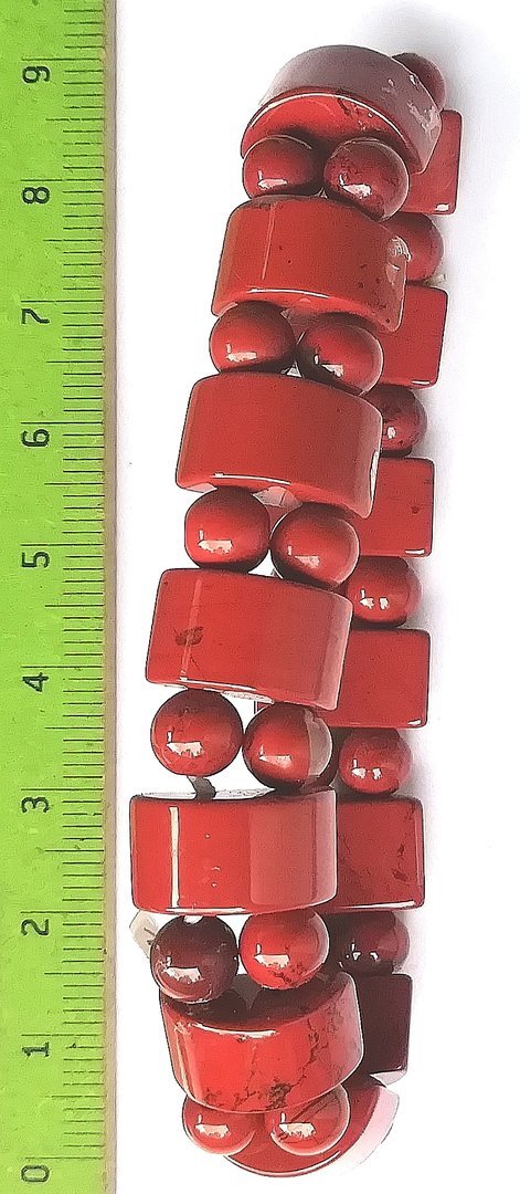 Roter Jaspis, Roter Jaspis Fancy Armband, Kugeln und halbrunde Doppelloch Scheiben auf Stretch