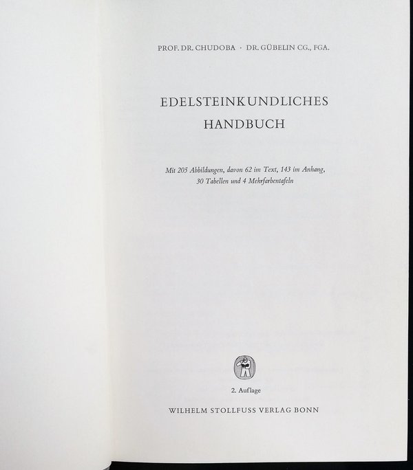 Edelsteinkundliches Handbuch, Buch, Chudoba / Gübelin, 2. Auflage 1966