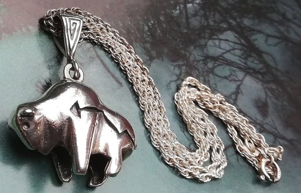 Silber Herzlinien Büffel, Navajo Native American Handmade, Silberkette mit Silber Anhänger