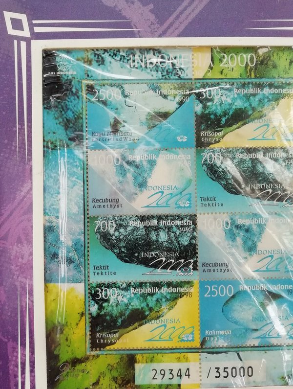 Briefmarkensonderblock Indonesia 2000, postfrisch, Serien Nr. 29344 / 35000, Republik Indonesia 1998